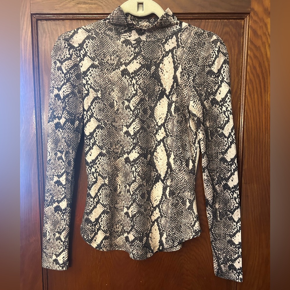 French Connection Brown Snake Skin Mock Neck Long Sleeve Top XS